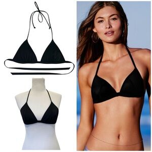 VS PINK - Push-Up Triangle String Bikini Top with Removable Padding | Black, XS